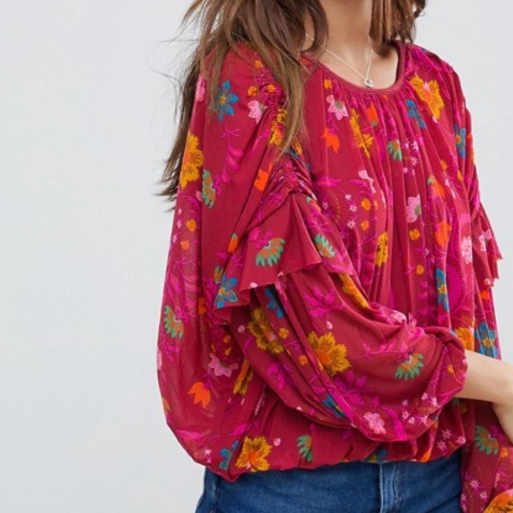 SOLD-Free People Floral Draped Peasant Blouse - Picture 4 of 10